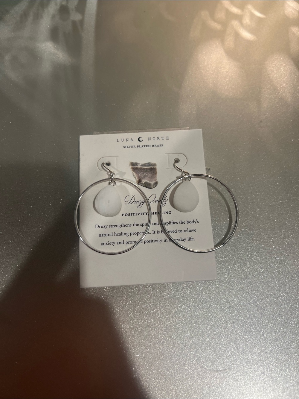 Luna Norte Silver Plated Hoop Earrings with White Druzy Accent